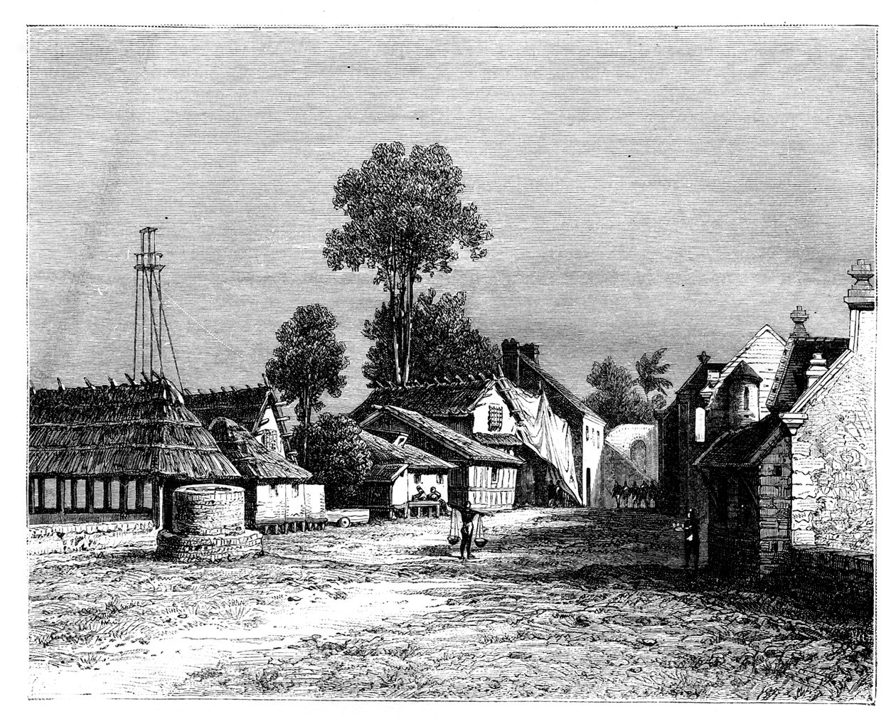 En gata i Macassar, Celebes, Indonesien, 1800-talet. av Hubert Clerget