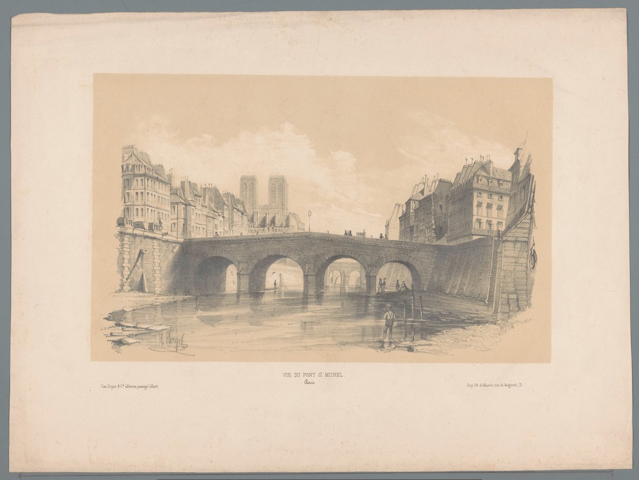 Utsikt över Pont Saint-Michel i Paris Vue du pont St Michel, Paris (titel på objekt) Fragment av landskap (serietitel) Fragments de paysages (serietitel) av Hubert Clerget