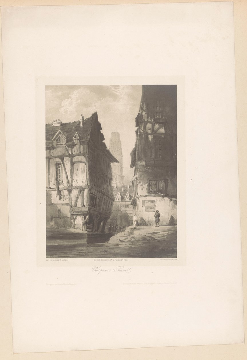 Vy över hus och katedralen i Rouen Vue-pris à Rouen (titel på objekt) Fragment av landskap (serietitel) Fragments de paysages (serietitel) av Hubert Clerget