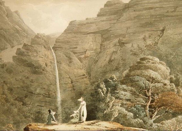 Att besöka grå starr vid Dol-y-Melynen, nära Dolgelly, Wales (penna och akvarell) av Hubert Cornish