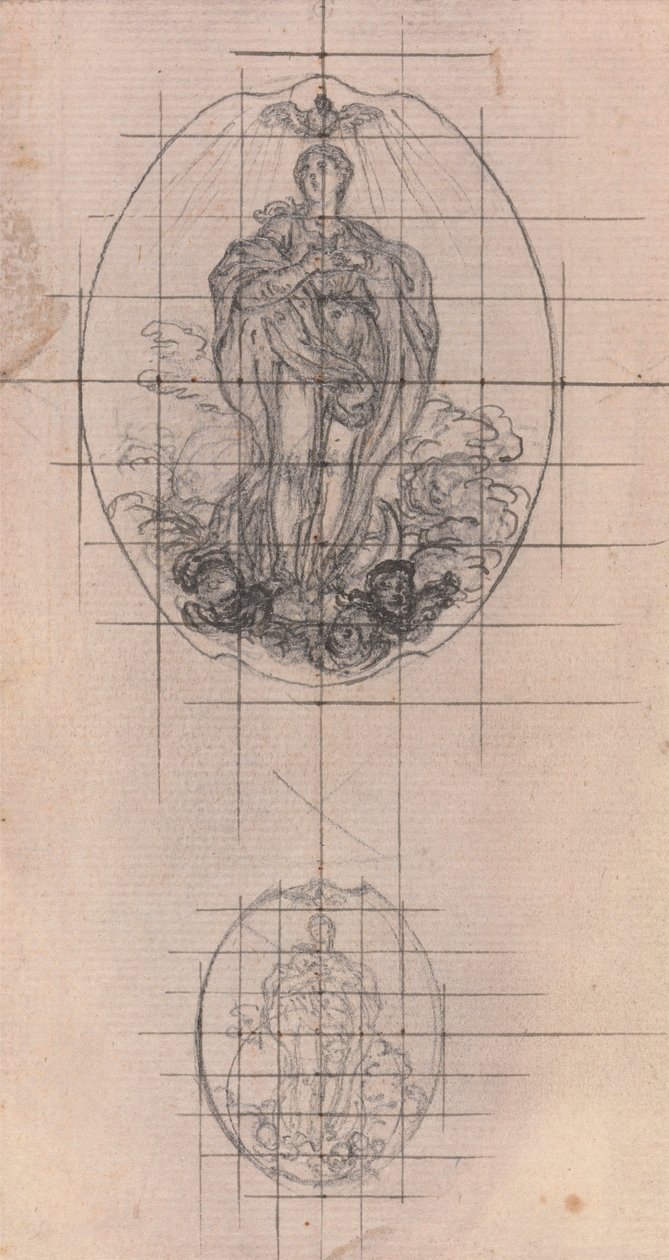 Design för en medalj: Figure of the Virgin av Hubert Francois Gravelot