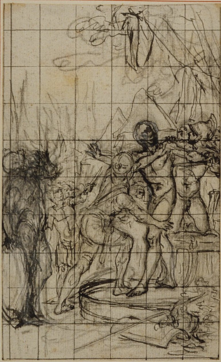 Förstorad studie till en illustration i Tacitus "Tiberius, eller de sex första böckerna i Annalerna", bok 1, vol. 1 av Hubert Francois Gravelot