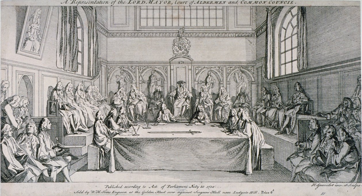 Möte i Guildhall Council Chamber, City of London, 1750. av Hubert Francois Gravelot