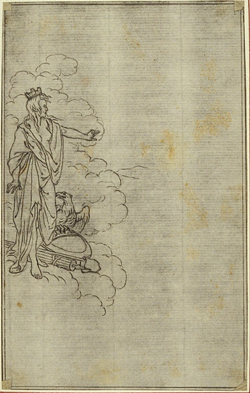 Studie till Lucains "La Pharsale", Canto I, Stående kvinnofigur med krona av Hubert Francois Gravelot