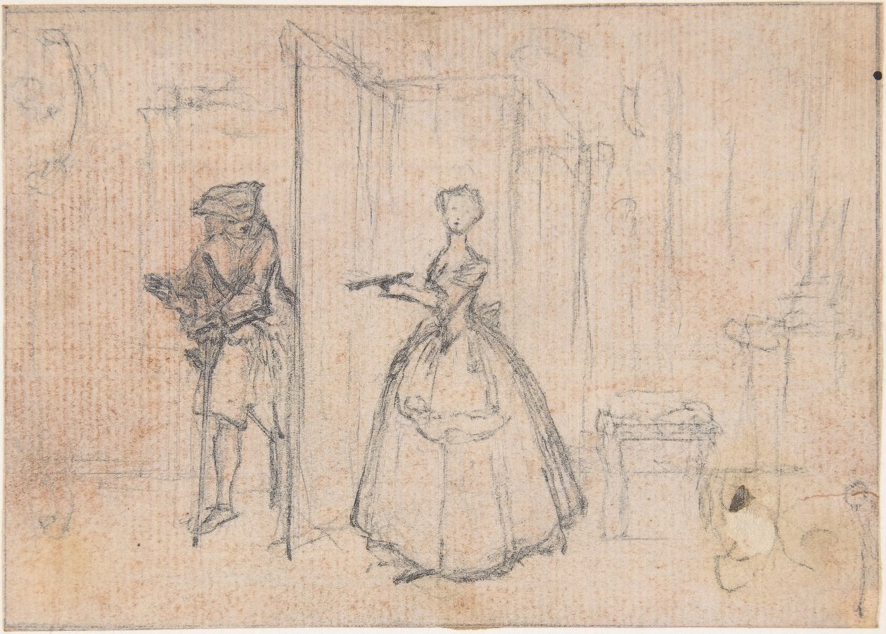 Studie till ”Att bedra hennes farbror”, etsad vinjett i ”Sånger i operan Flora” av Hubert Francois Gravelot