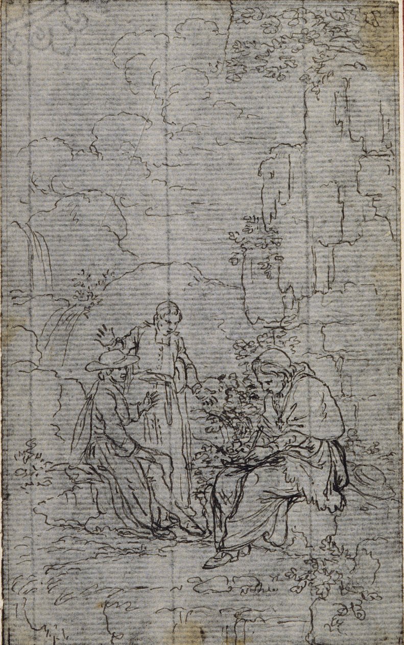 Studie till vinjett i Abbé Dinouarts "Vie du Venerable don Juan de Palafox", s. 391 av Hubert Francois Gravelot