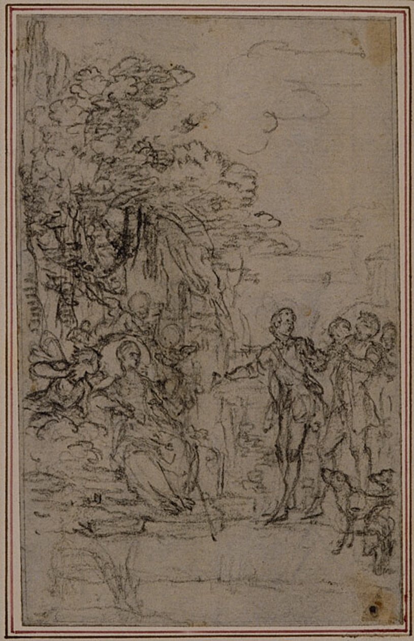 Studie till vinjett i Fontenelles (attr.) "Les Amours de Mirtil", Canto II av Hubert Francois Gravelot