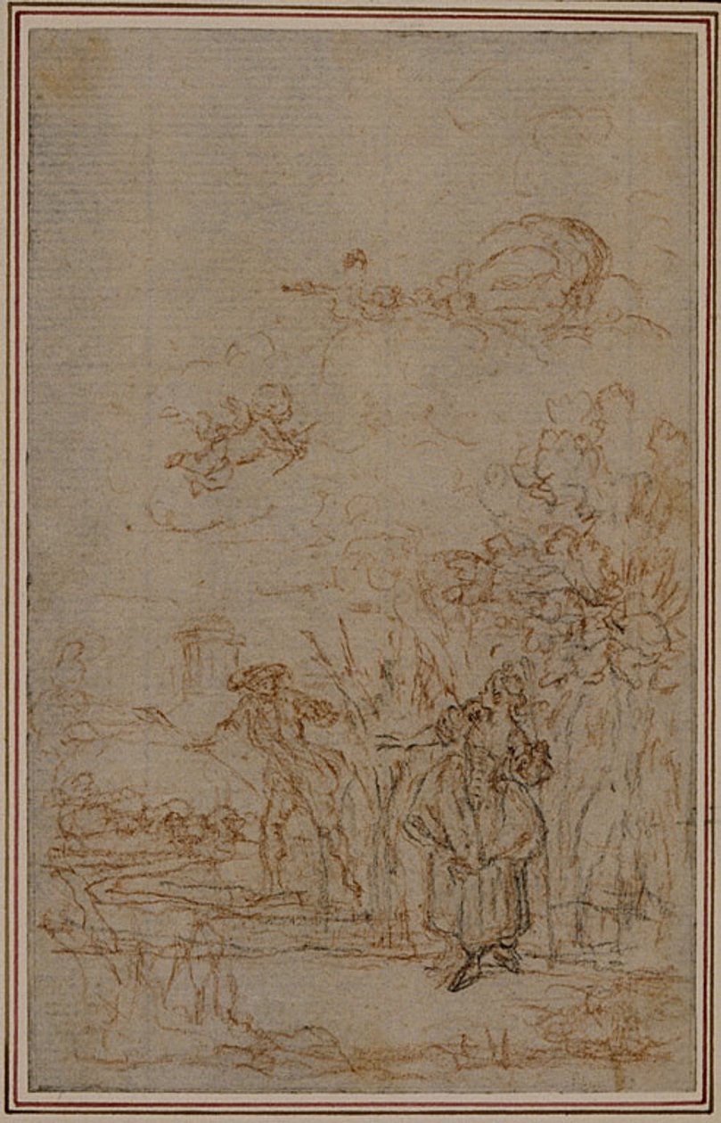 Studie till vinjett i Fontenelles (attr.) "Les Amours de Mirtil", Canto V av Hubert Francois Gravelot