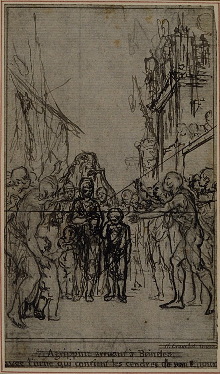 Studie till en illustration i Tacitus "Tiberius, eller de sex första böckerna i Annalerna", Bok III, Vol. 2, 1:a studien av Hubert Francois Gravelot