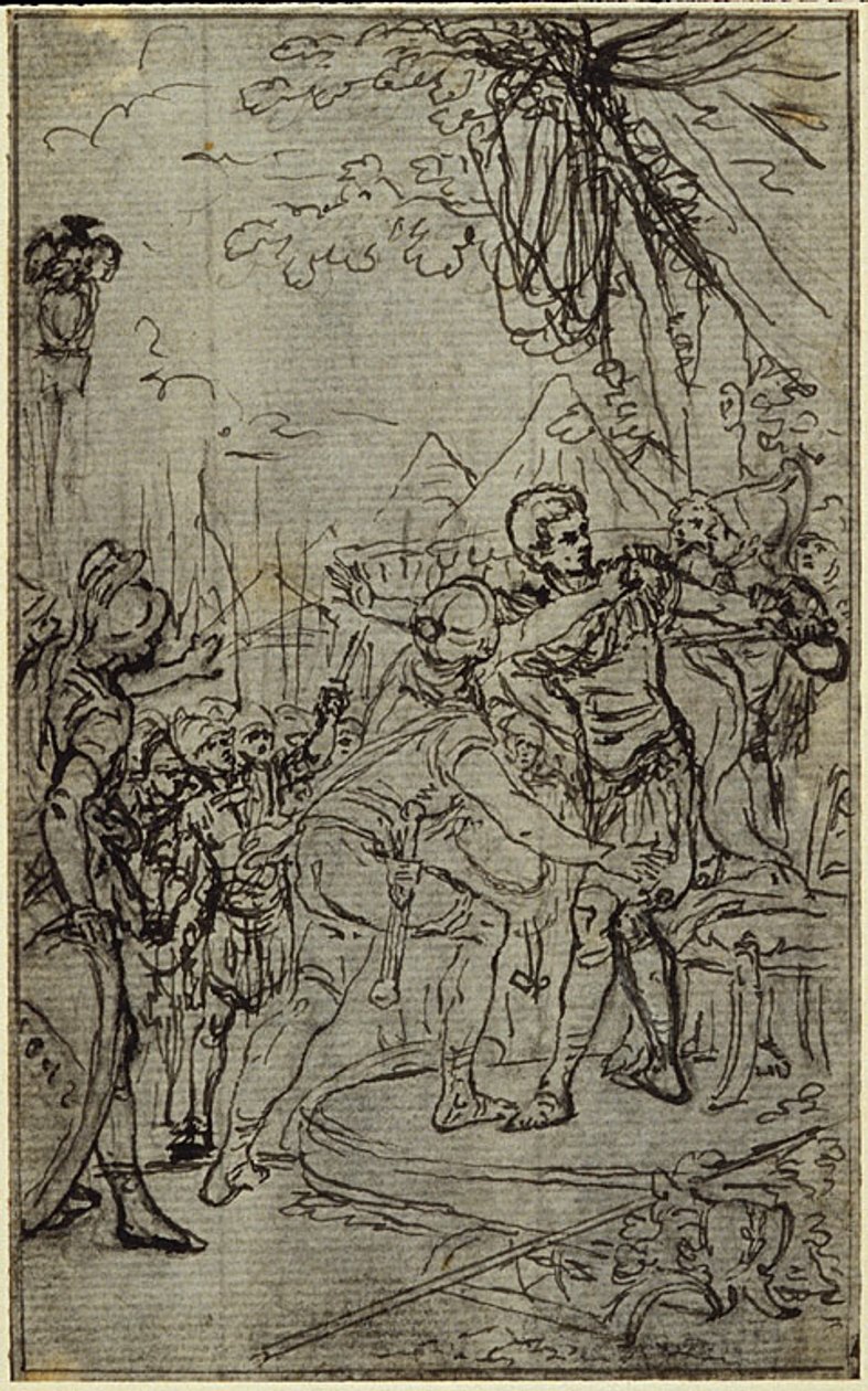Studie till en illustration i Tacitus "Tiberius, eller de sex första böckerna i Annalerna" Bok I, Vol. 1, 3:e studien av Hubert Francois Gravelot