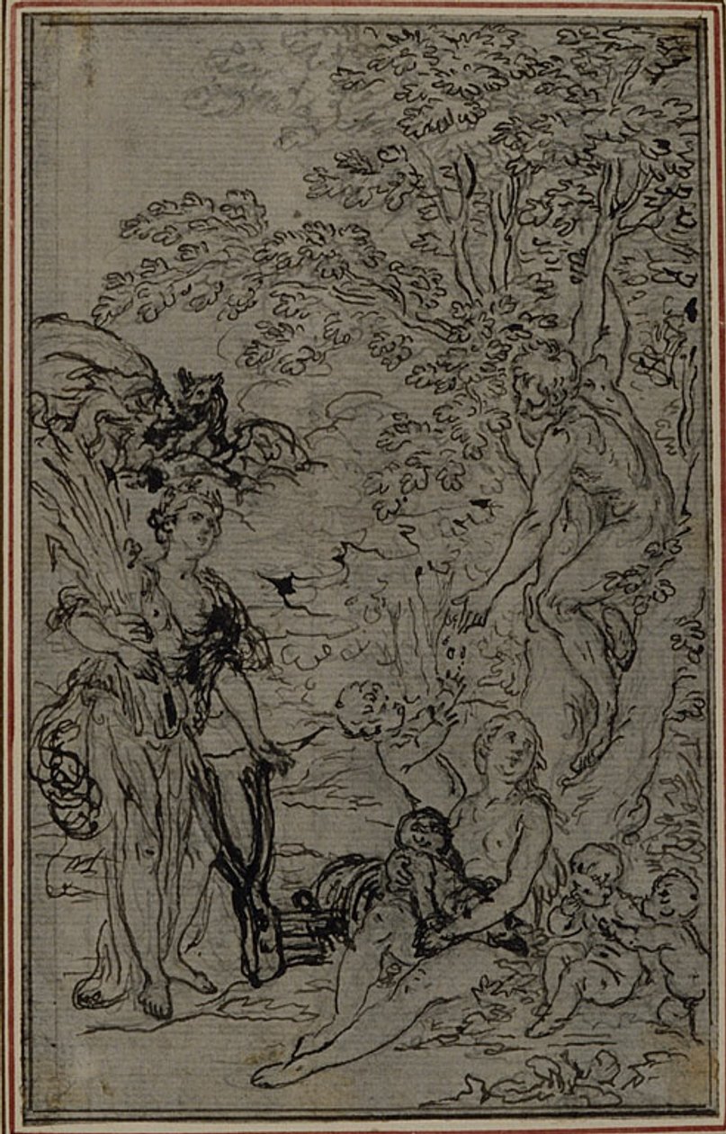 Studie till vinjetten i Lucretius "De la Nature des Choses", Vol. II, Bok V av Hubert Francois Gravelot