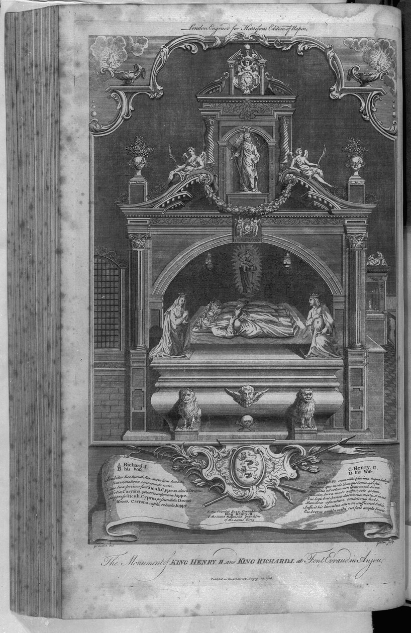 Monumentet till Henrik II och Richard I i Fontevrault Abbey, graverat av John Goldar, 1786 av Hubert Francois Gravelot