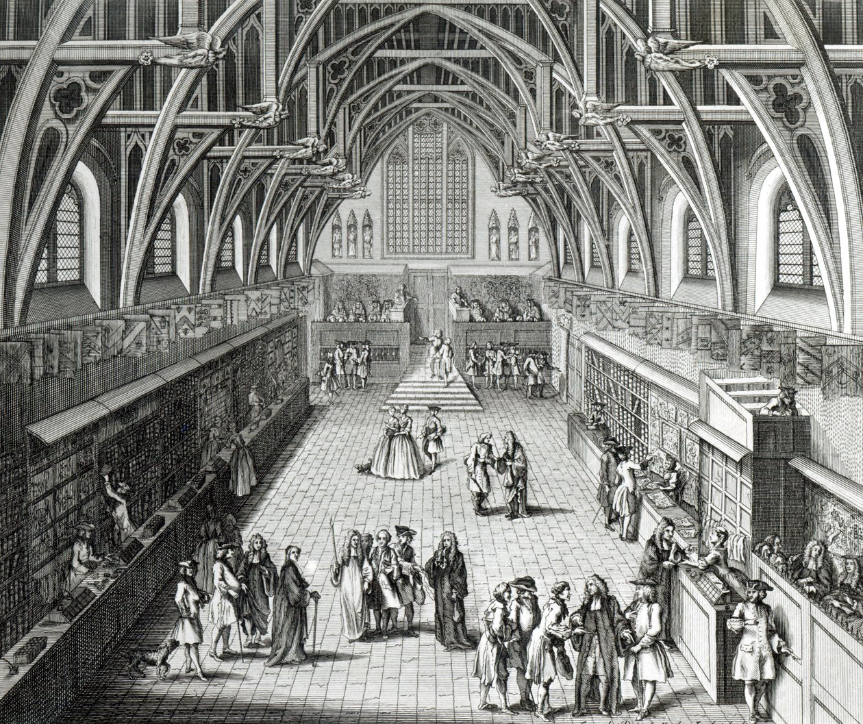 Westminster Hall, The First Day of Term, A Satirical Poem, 1797 graverad av C.Mosley av Hubert Francois Gravelot