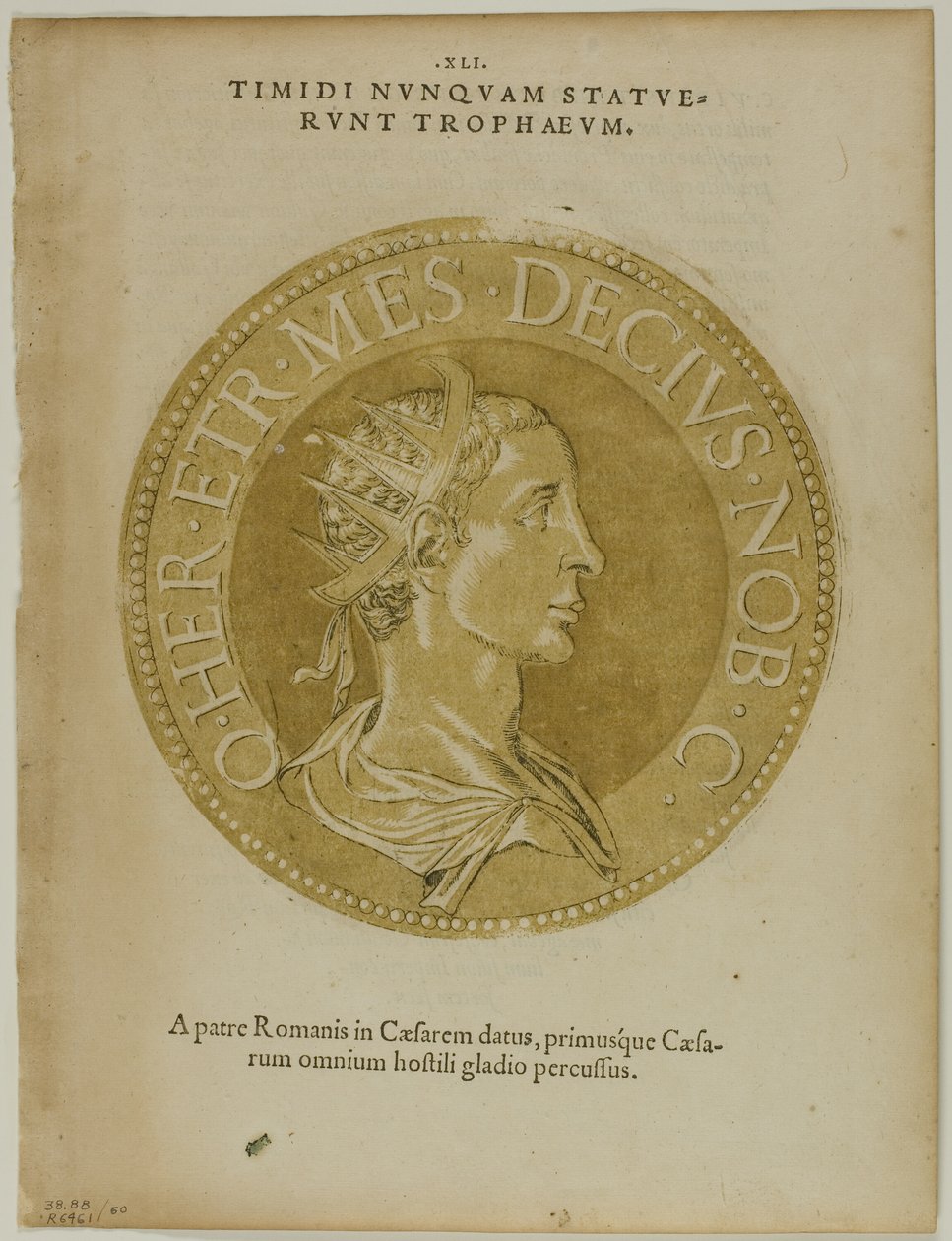 Kejsar Decius från Icones Imperatorum Romanorum, plansch 60 från Träsnitt ur böcker från 1500-talet av Hubert Goltzius