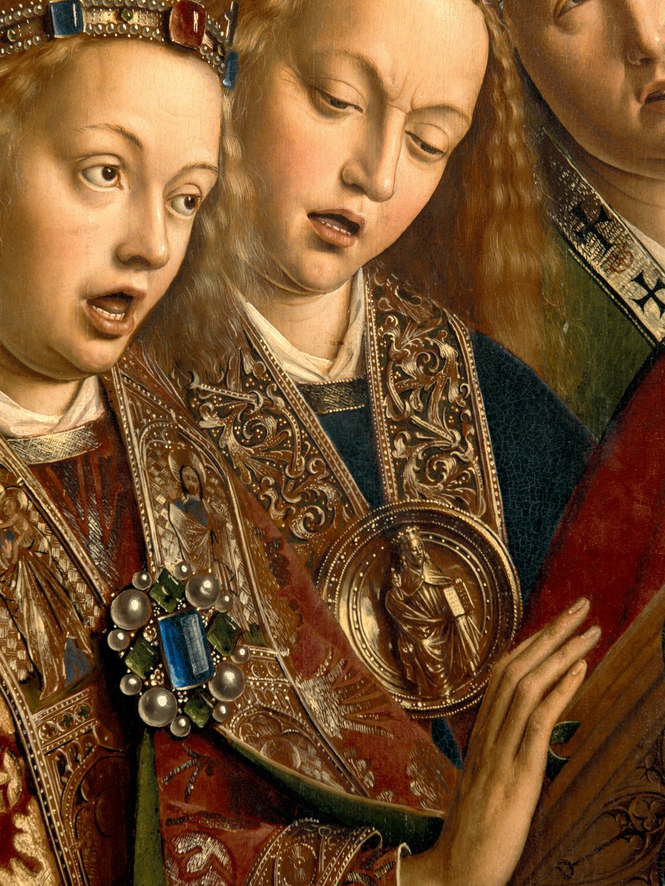 Detalj av Singing Angels, från den vänstra flygeln av Gents altartavla av Hubert & Jan van (1390 1441) Eyck