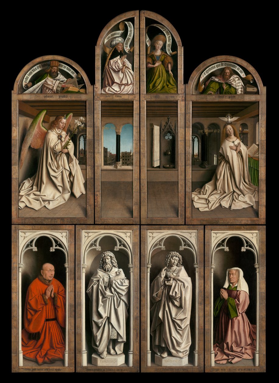 Exteriör av vänster och höger paneler på The Gent altartavla av Hubert & Jan van (1390 1441) Eyck