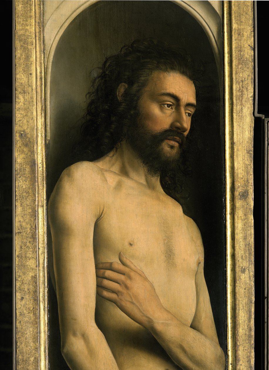 Detalj av Adam, från den vänstra flygeln av Gents altartavla av Hubert & Jan van (1390 1441) Eyck