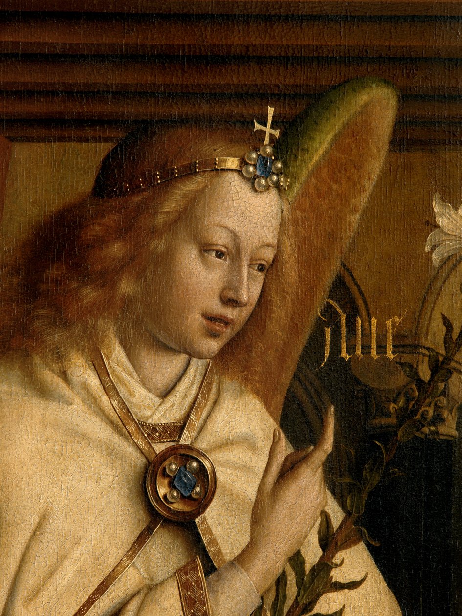 Detalj av Angel Annunciate, från utsidan av den vänstra flygeln på Gents altartavla av Hubert & Jan van (1390 1441) Eyck