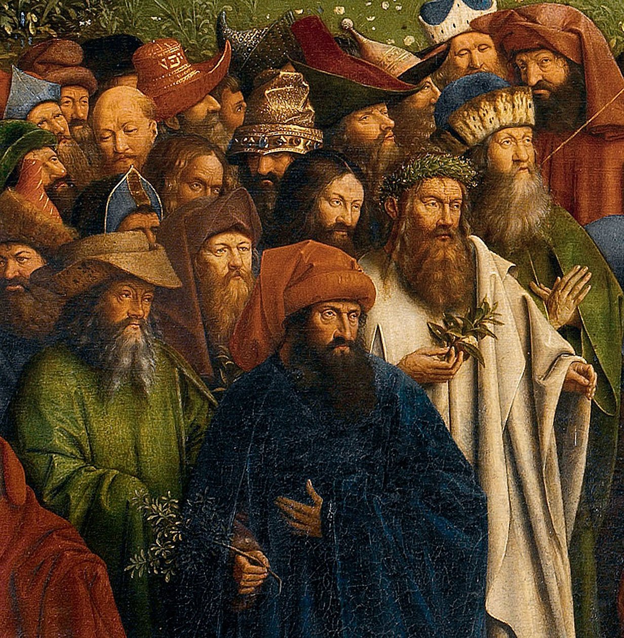 Detalj av Tillbedjan av det mystiska lammet, från Gents altartavla, nedre halvan av centralpanelen av Hubert & Jan van (1390 1441) Eyck