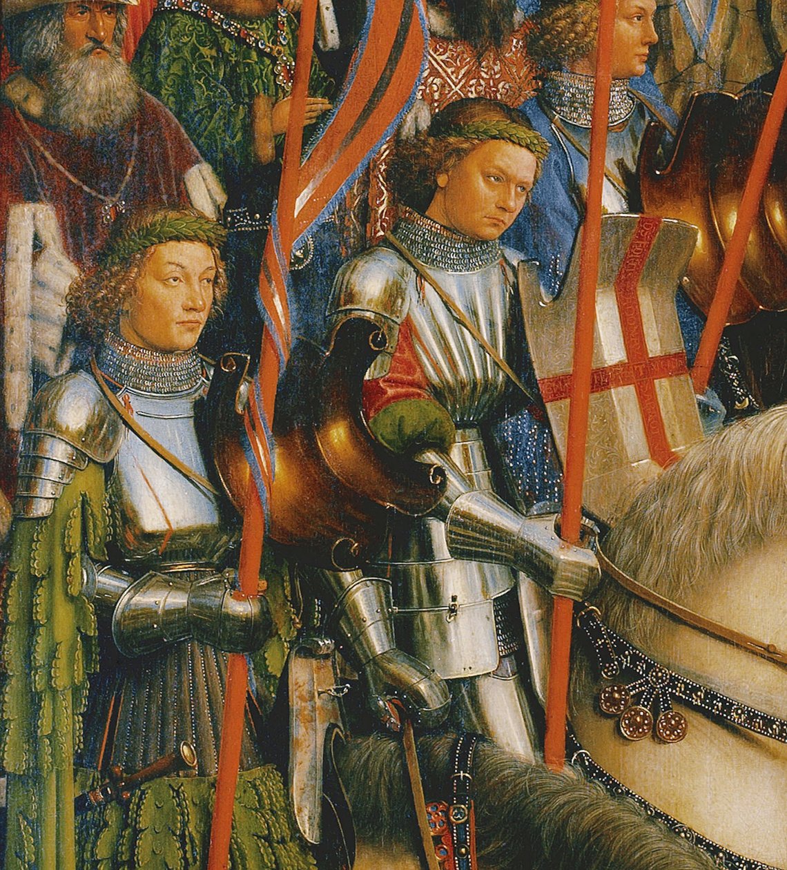 Detalj av Kristi riddare, från vänster sida av Gents altartavla av Hubert & Jan van (1390 1441) Eyck