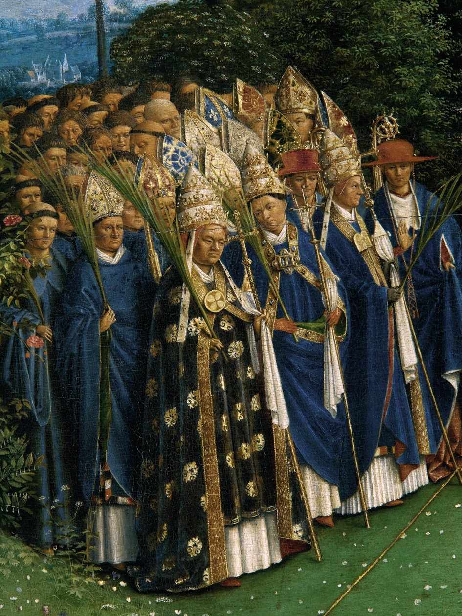 Detalj av tillbedjan av det mystiska lammet, från Gents altartavla, nedre halvan av centralpanelen av Hubert & Jan van (1390 1441) Eyck