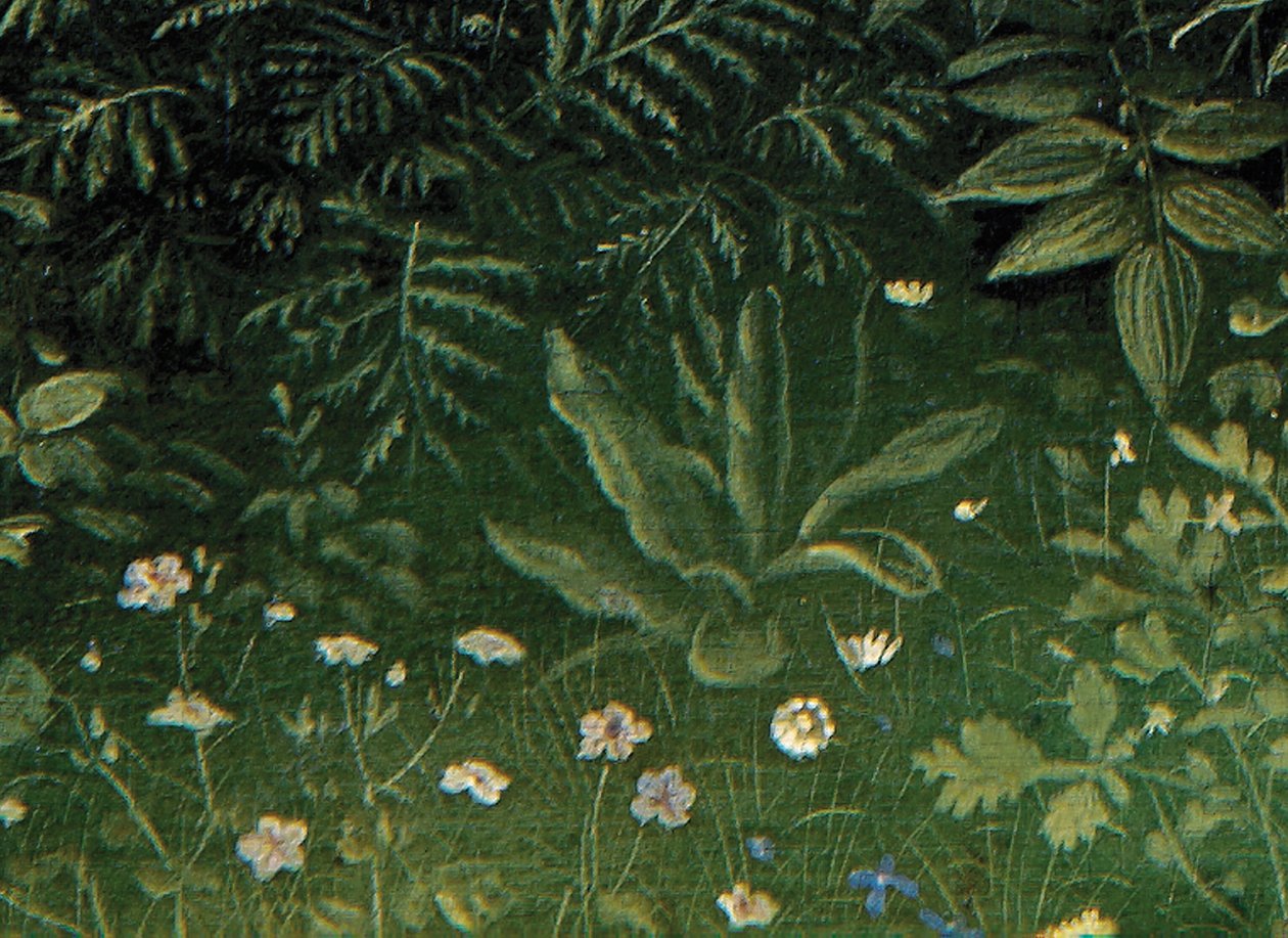 Detalj av tillbedjan av det mystiska lammet, från mittpanelen på Gents altartavla (olja på panel) av Hubert & Jan van (1390 1441) Eyck