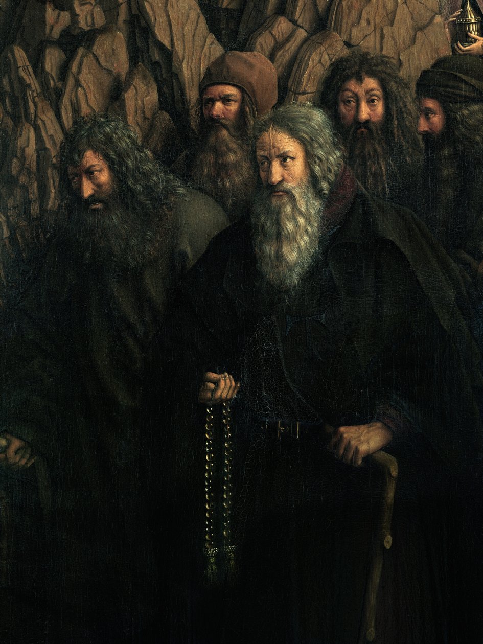 Detalj av eremiterna, från högra sidan av Gents altartavla av Hubert & Jan van (1390 1441) Eyck
