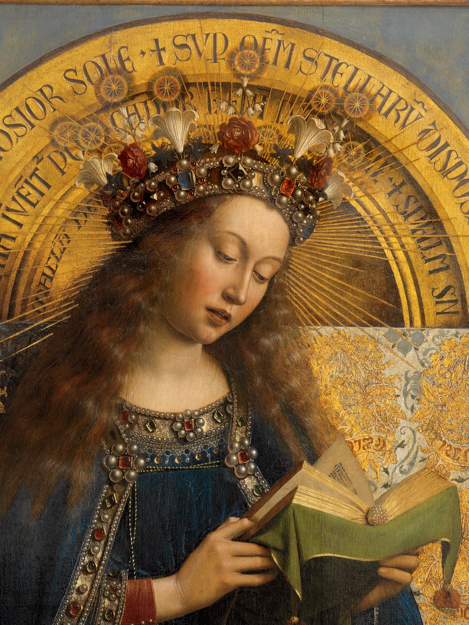 Detalj av Jungfru Maria, från Gents altartavla av Hubert & Jan van (1390 1441) Eyck