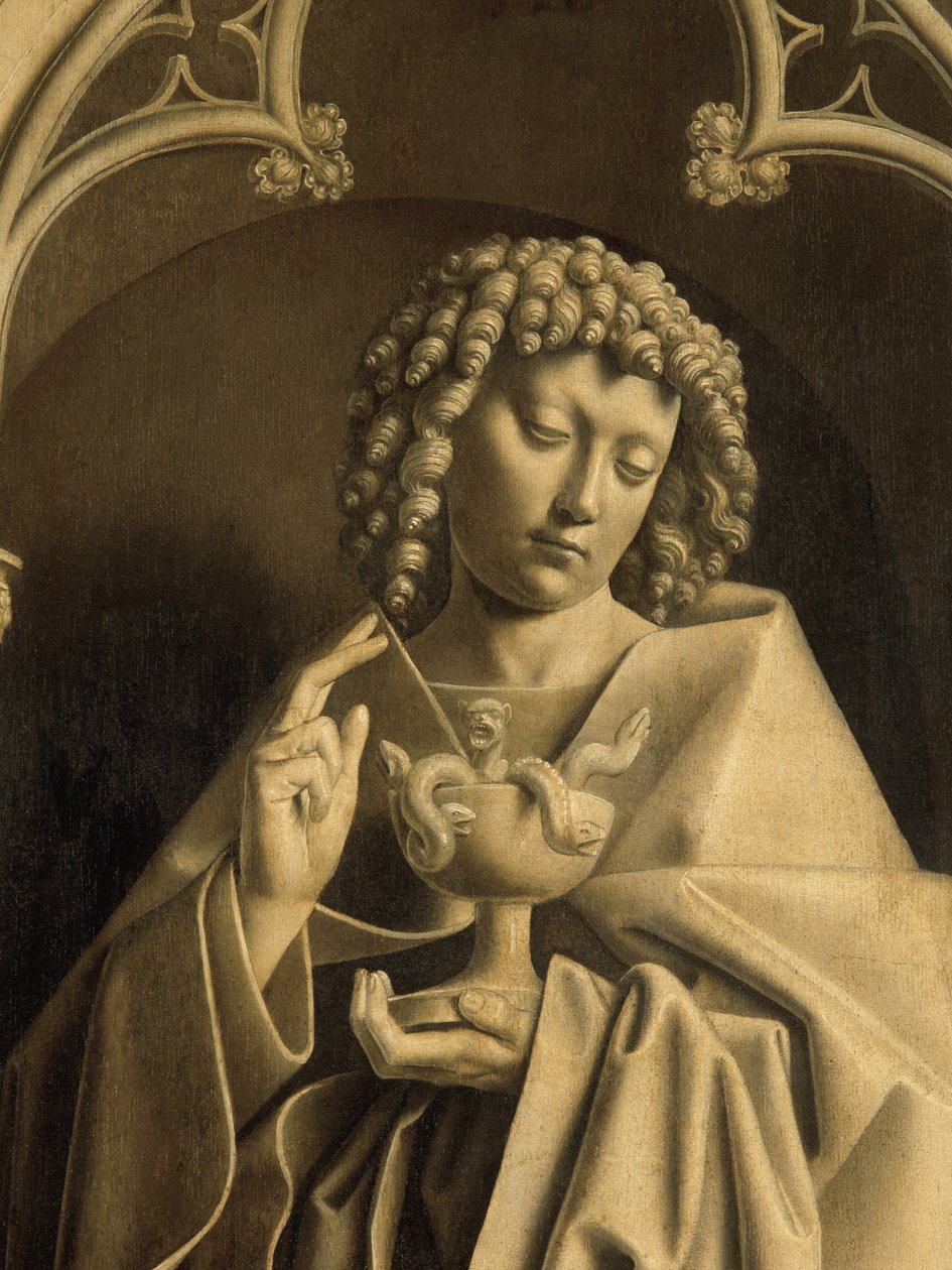 Johannes aposteln, detalj från Gents altartavla, stängd (olja på panel) av Hubert & Jan van (1390 1441) Eyck