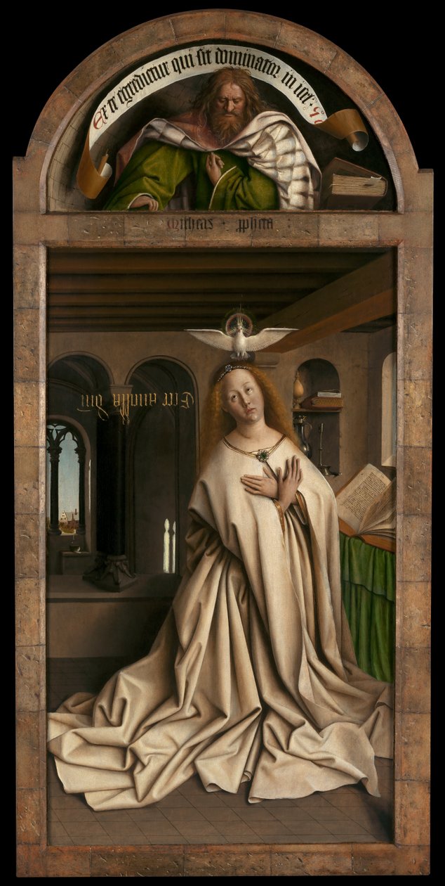 Lunette: Profeten Micah. Nedre panel: Virgin Annunciate, från utsidan av den högra panelen på Gents altartavla av Hubert & Jan van (1390 1441) Eyck