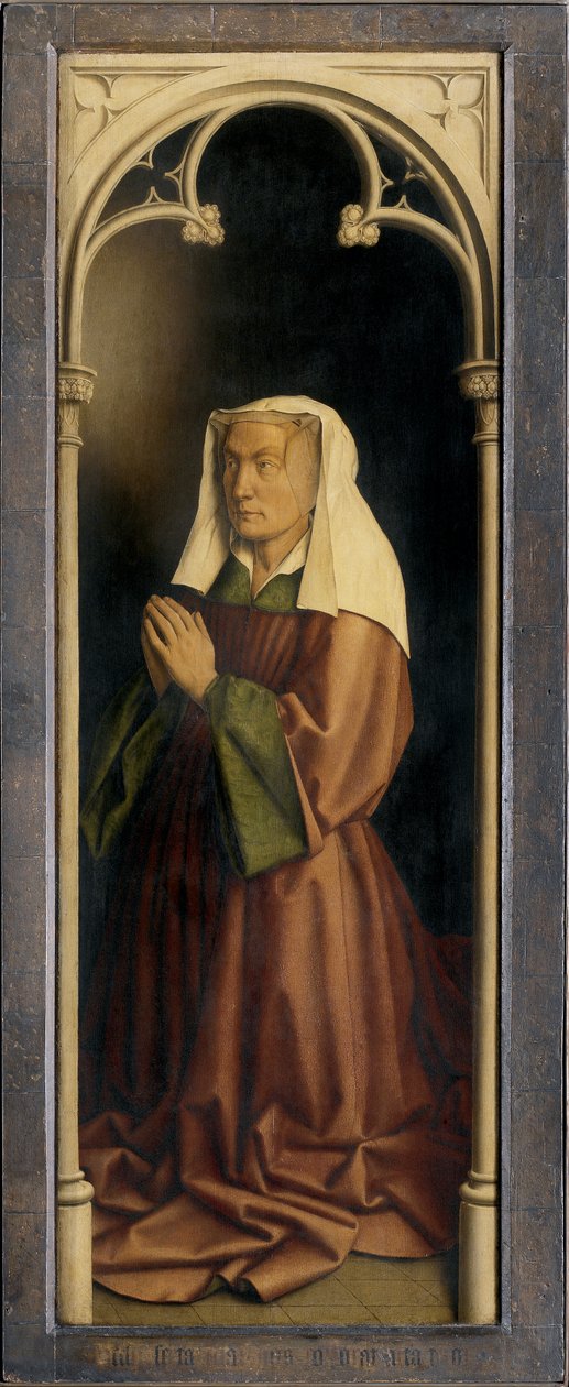 Lysbette Borluut, detalj från Gents altartavla, stängd (olja på panel) av Hubert & Jan van (1390 1441) Eyck