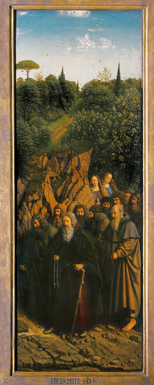 Eremiterna, från högra sidan av Gents altartavla av Hubert & Jan van (1390 1441) Eyck