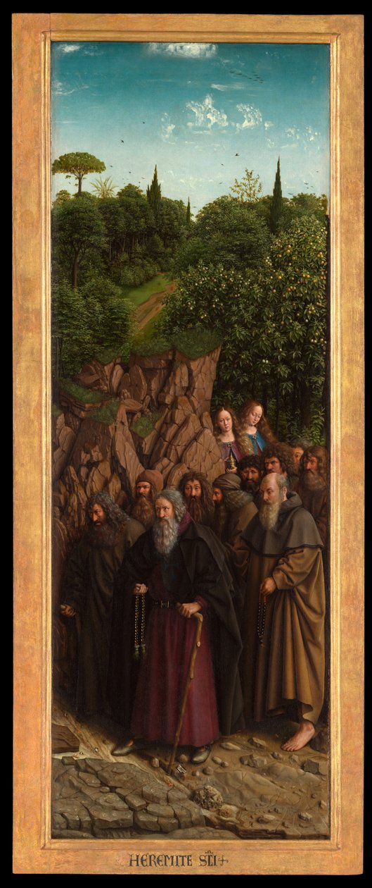Eremiterna, från högra sidan av Gents altartavla av Hubert & Jan van (1390 1441) Eyck