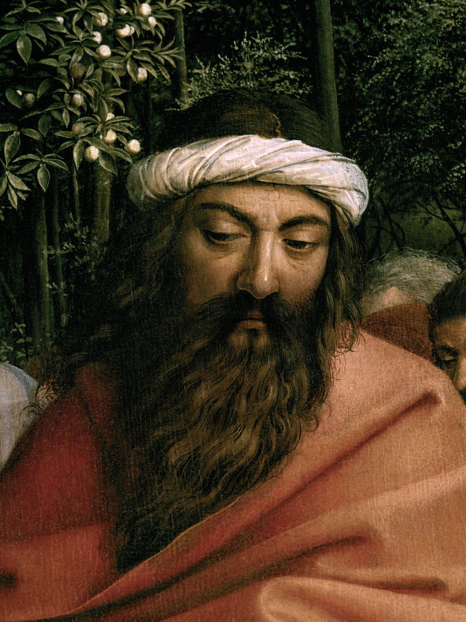 Pilgrimerna guidade av St. Christopher, detalj av St. Christopher, från högra sidan av Gents altartavla av Hubert & Jan van (1390 1441) Eyck