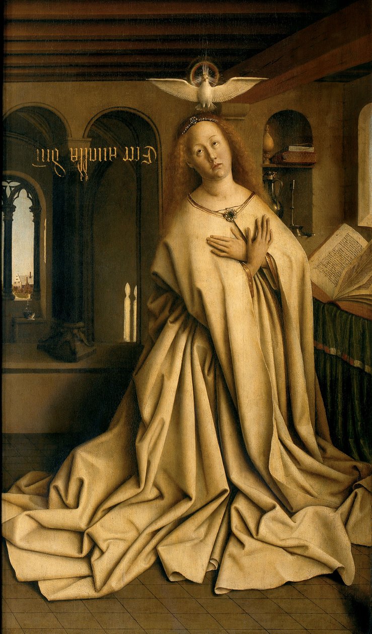 Virgin Annunciate, från utsidan av den högra panelen på Gents altartavla av Hubert & Jan van (1390 1441) Eyck
