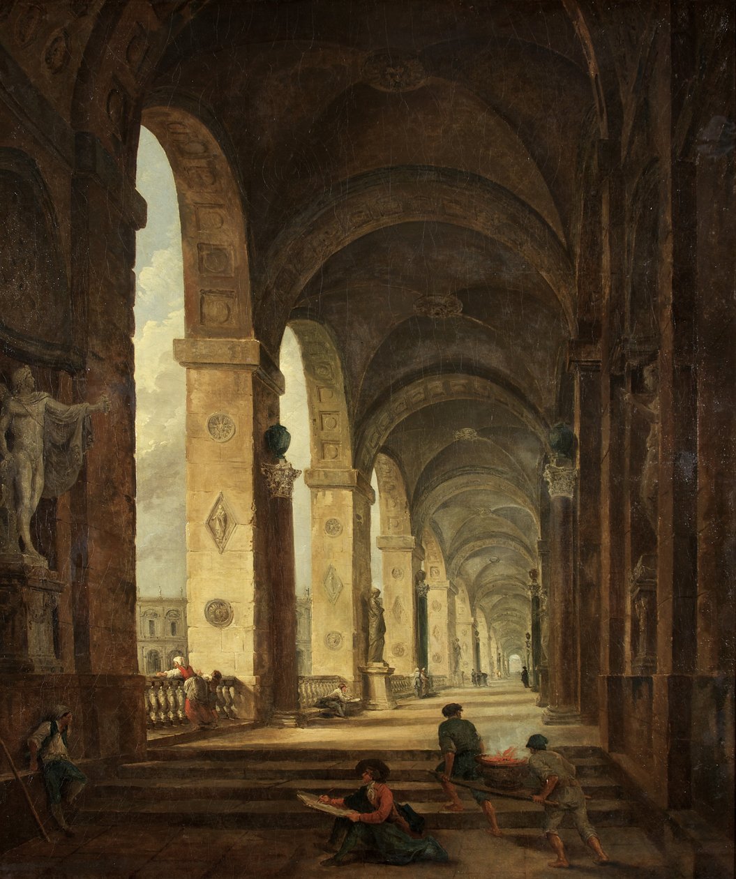 En Capriccio av romersk arkitektur, ca 1775 (olja på duk) av Hubert Robert