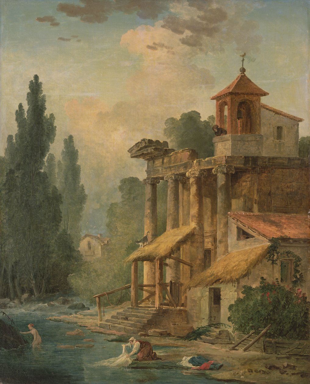 En Caprice med ett Eremitage, 1796 av Hubert Robert