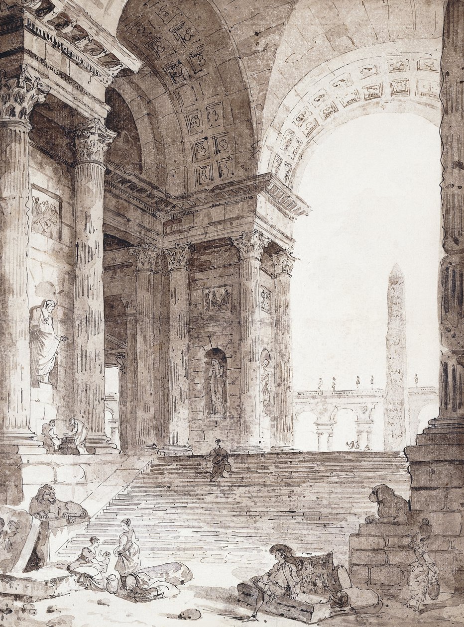 En klassisk romersk arkad, med figurer i förgrunden, 1759 av Hubert Robert