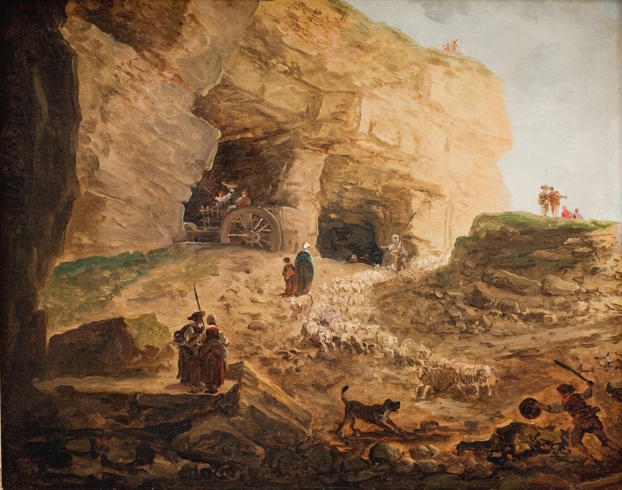 Ett stenbrott med en flock får av Hubert Robert