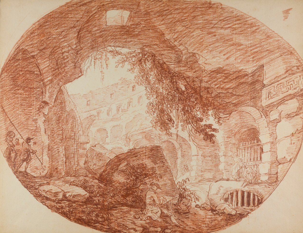 En konstnär sittande i ruinerna av Colosseum av Hubert Robert