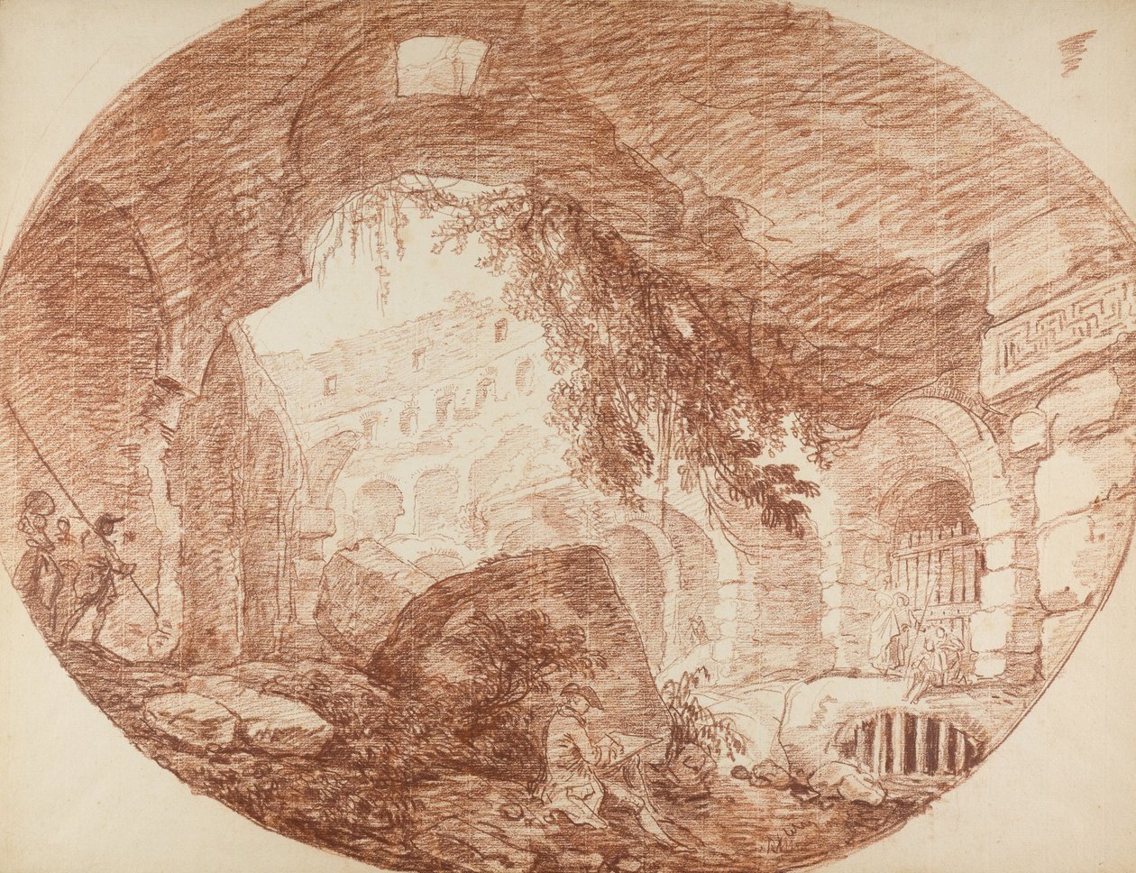 En konstnär som sitter i ruinerna av Colosseum, c.1759 av Hubert Robert