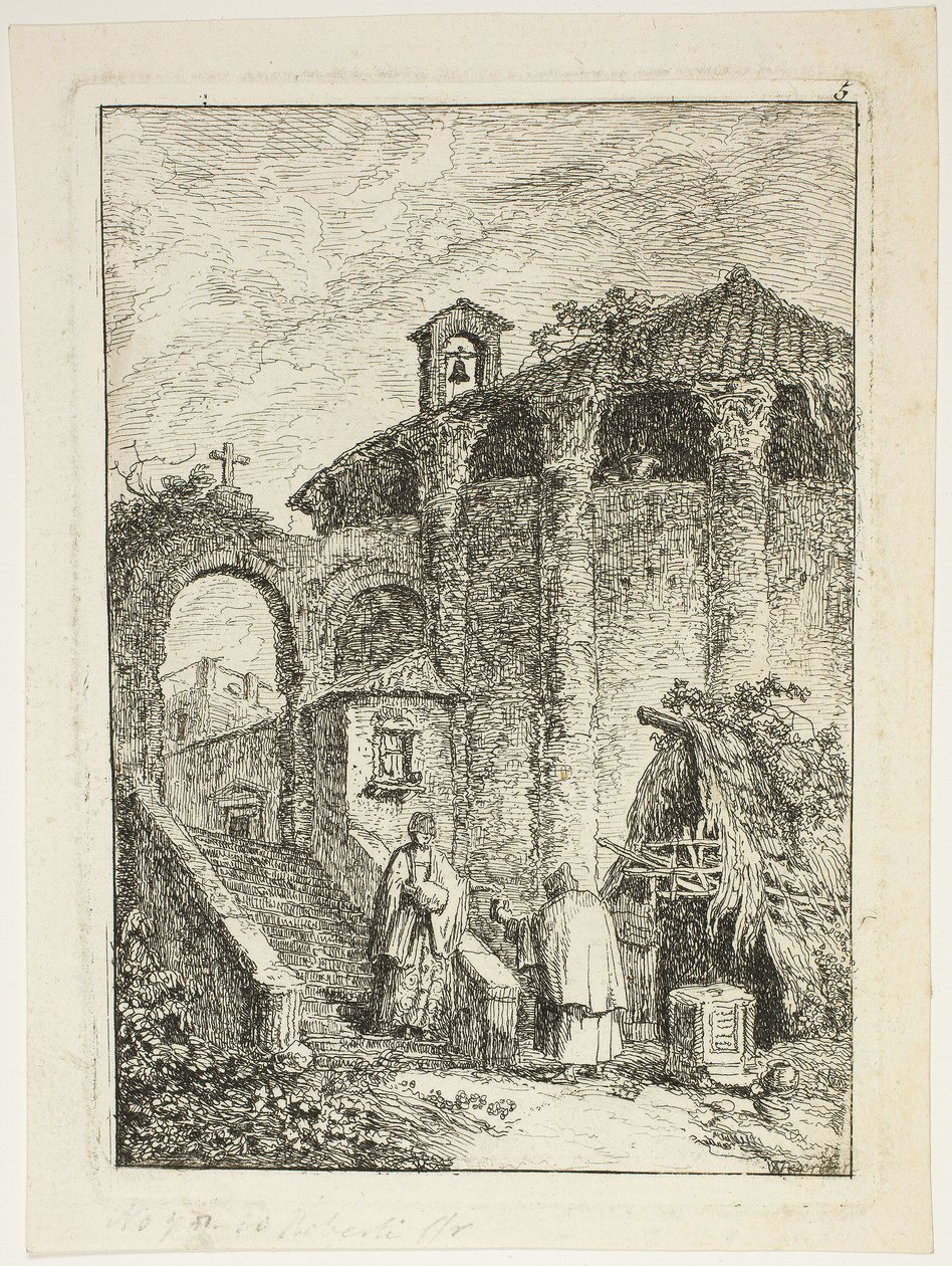 Ancient Temple, tallrik fem från Evenings in Rome av Hubert Robert