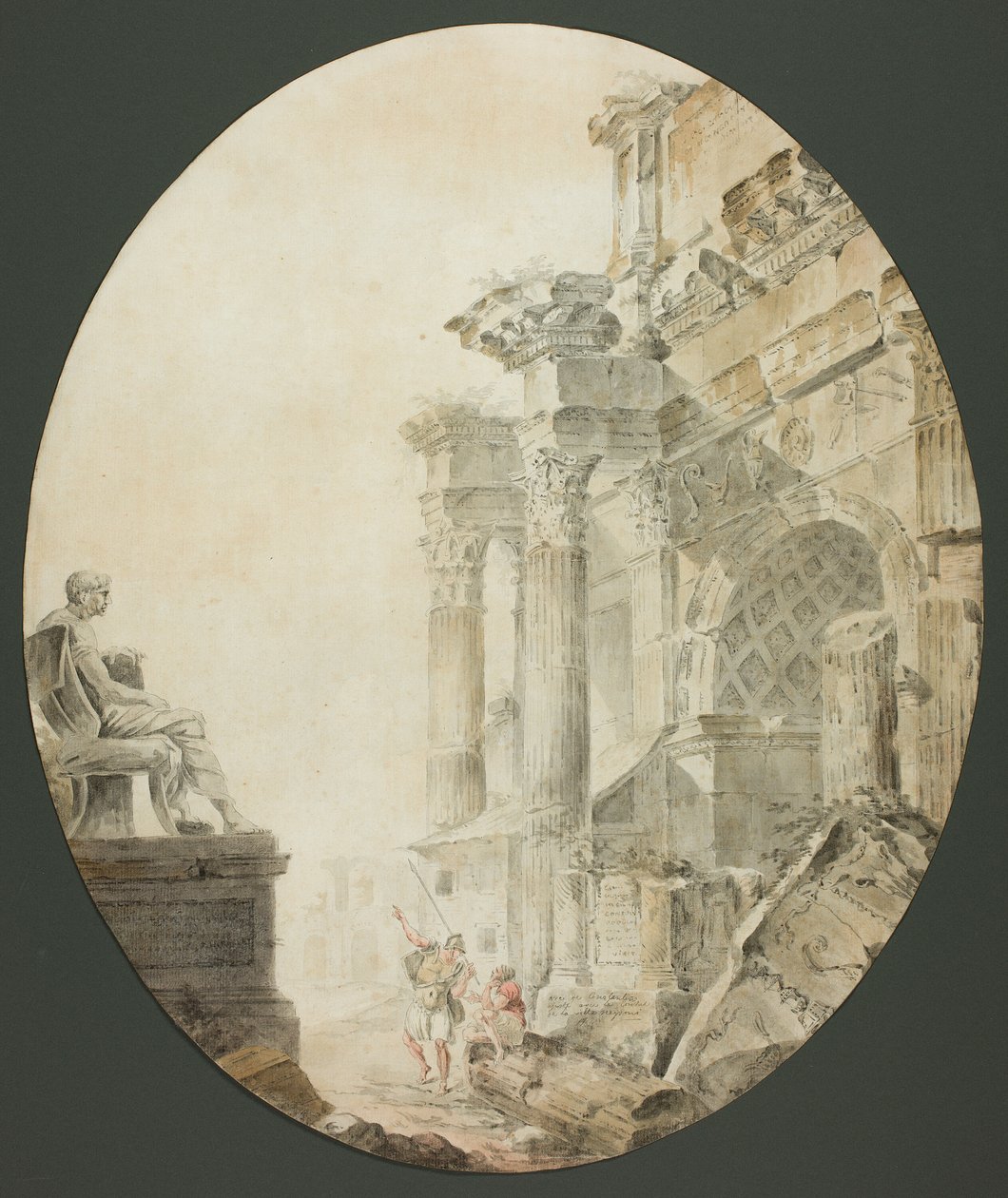 Konstantinbågen med statyn av Nero av Hubert Robert