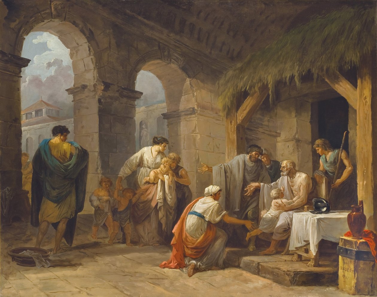 Belisaire tar emot gästfriheten av en bonde som har arbetat under hans order, 1787 av Hubert Robert