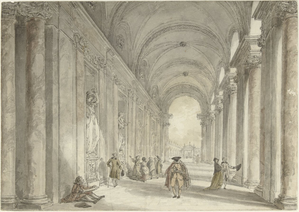 Kolonnaden av kasinot i Villa Albani, i Rom Utsikt i pelargången framför kasinot i Villa Albani i Rom av Hubert Robert