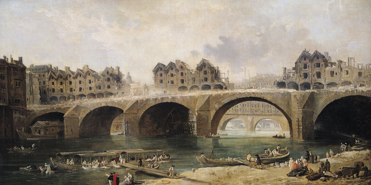 Rivning av husen på Notre-Dame-bron, c.1786 av Hubert Robert