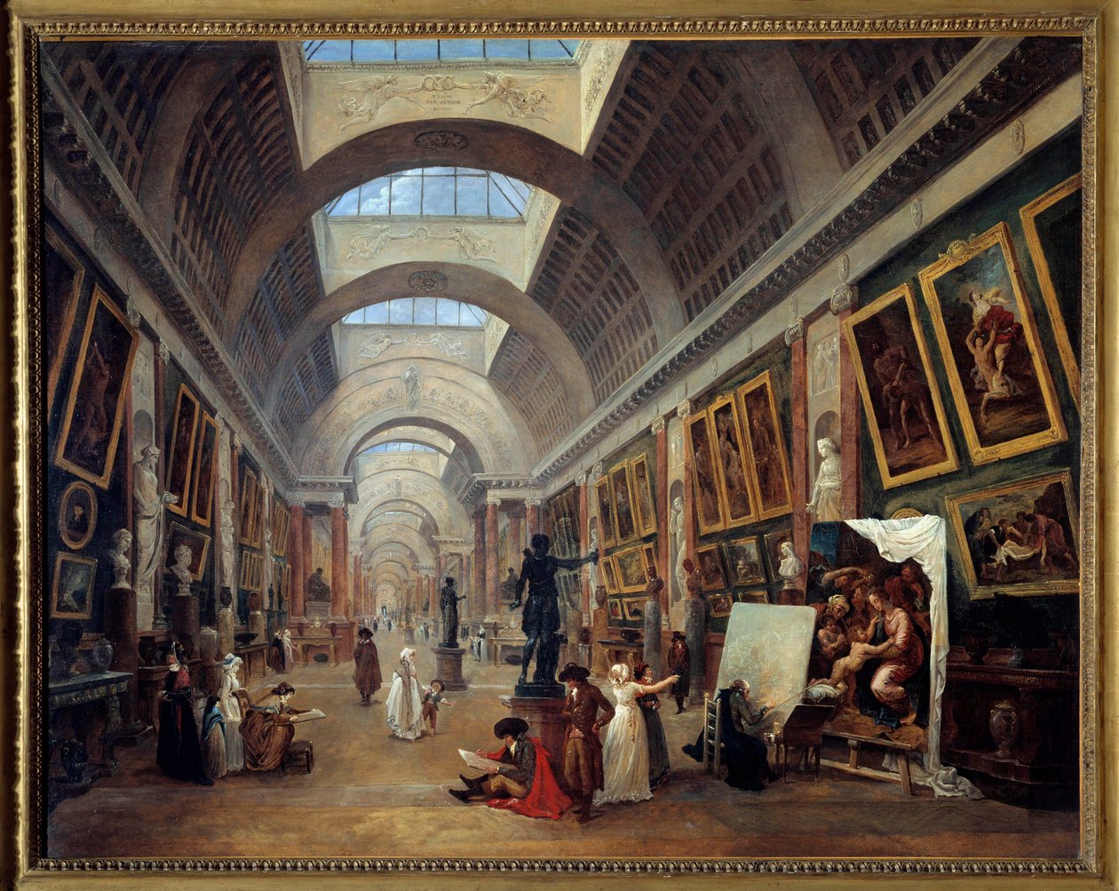 Design av Grande Galerie du louvre Målning av Hubert Robert (1733-1808) 1796 Sön. 1,12x1,43 m. - Design för Grande Galerie i Louvren. Målning av Hubert Robert (1733-1808) av Hubert Robert