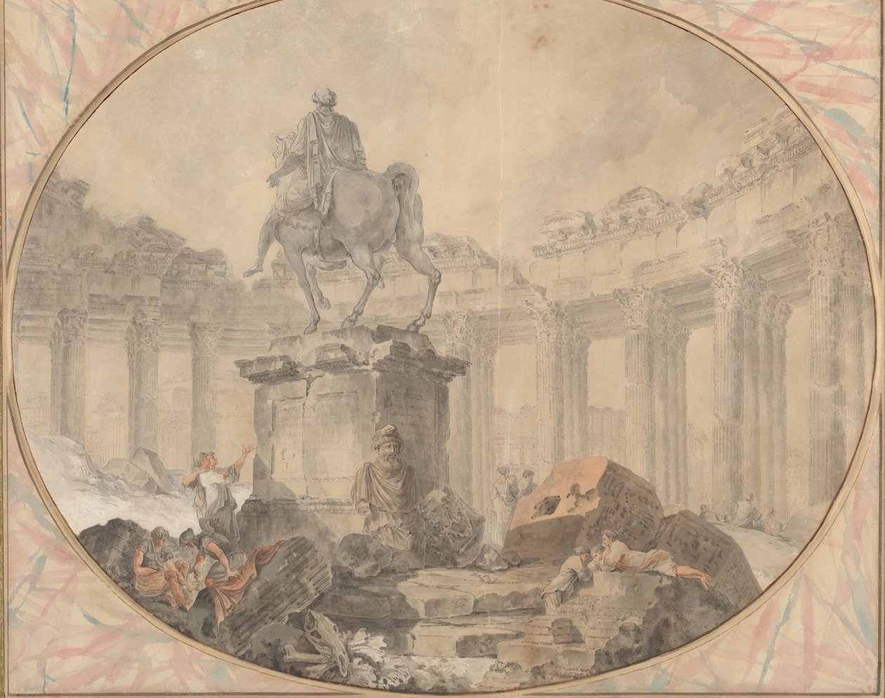 Ryttarstatyn av Marcus Aurelius, 1757. av Hubert Robert
