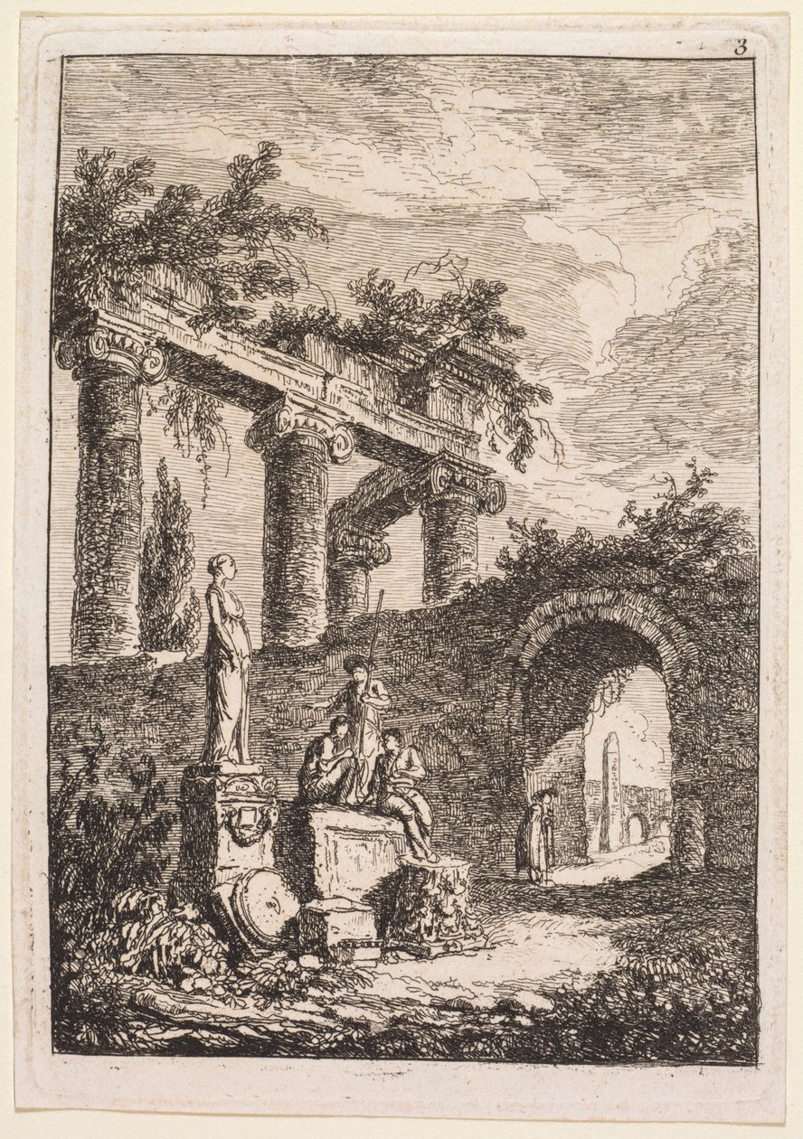 Kvällar i Rom: Statyn framför ruiner, 1763-1764. av Hubert Robert