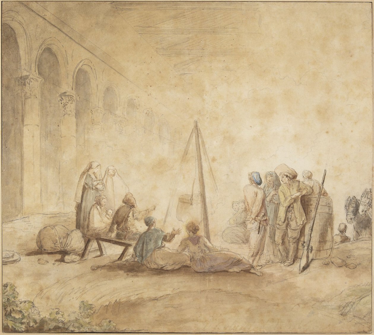 Figurer kring en eld av Hubert Robert